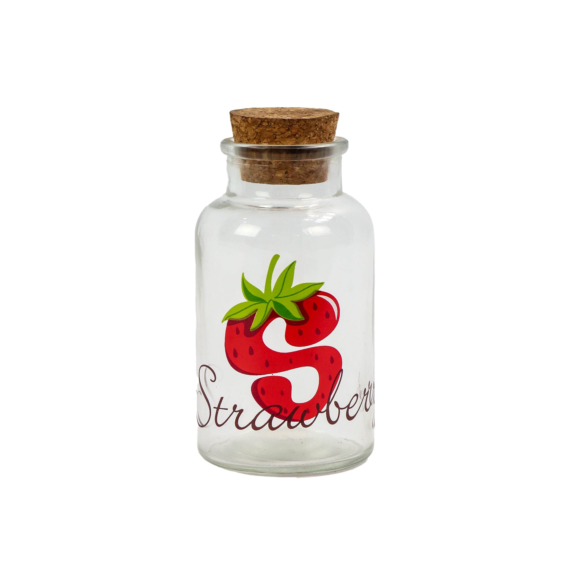 250ml Glass Canister Jar with Cork Lid Strawberry Print SGN1354