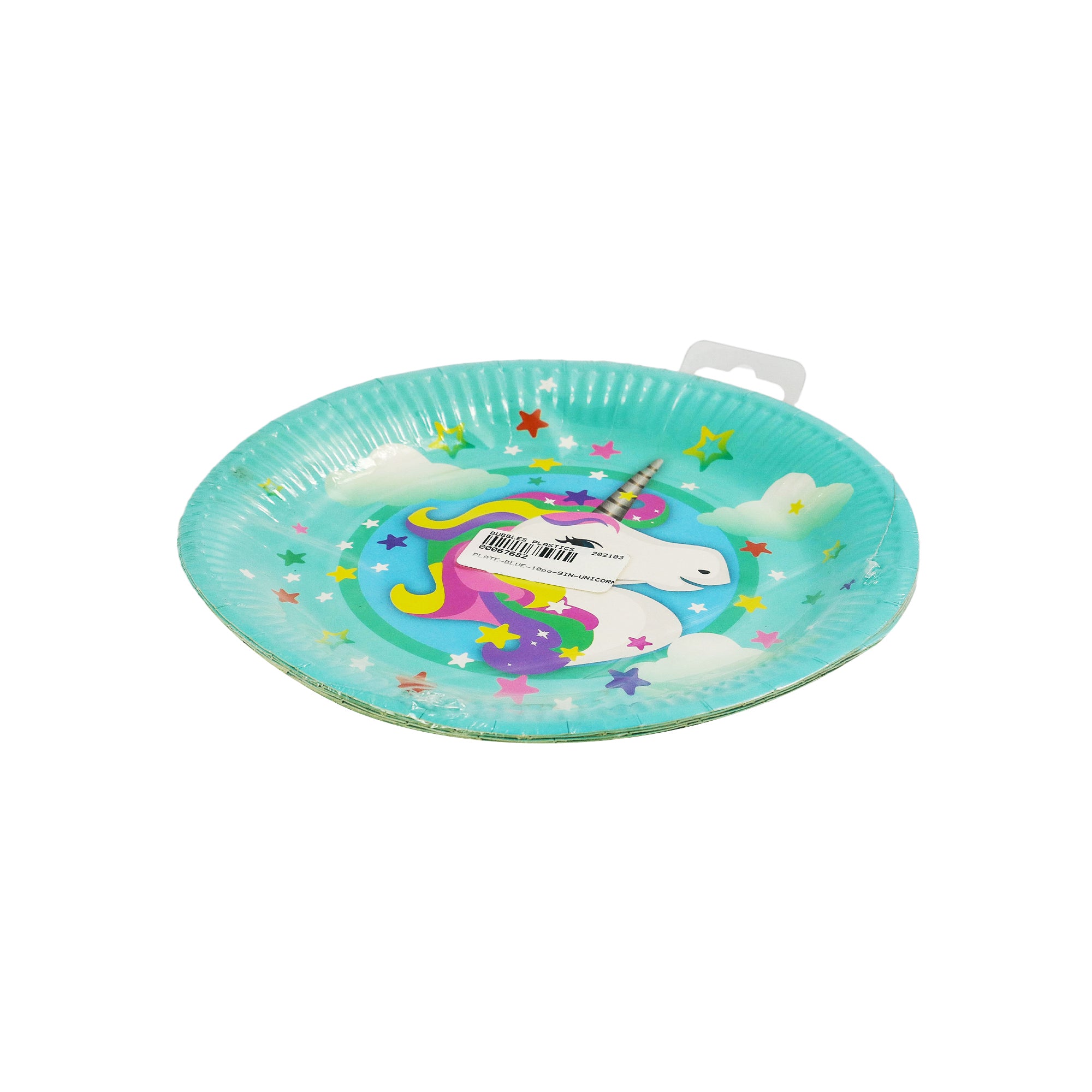 Disposable Party Paper Plate Blue 9inch Unicorn Print 10pc
