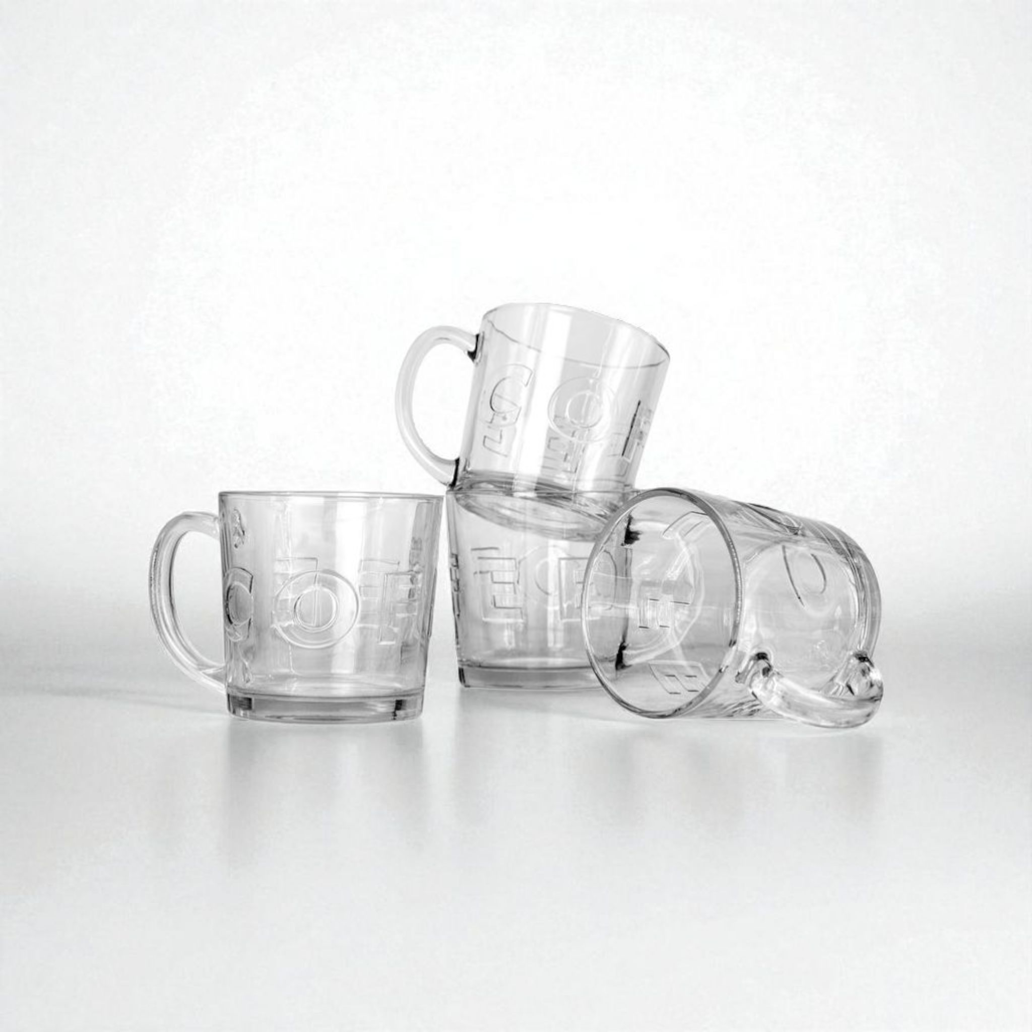 Regent Glass Coffee Mug 380ml Embossed 4pack