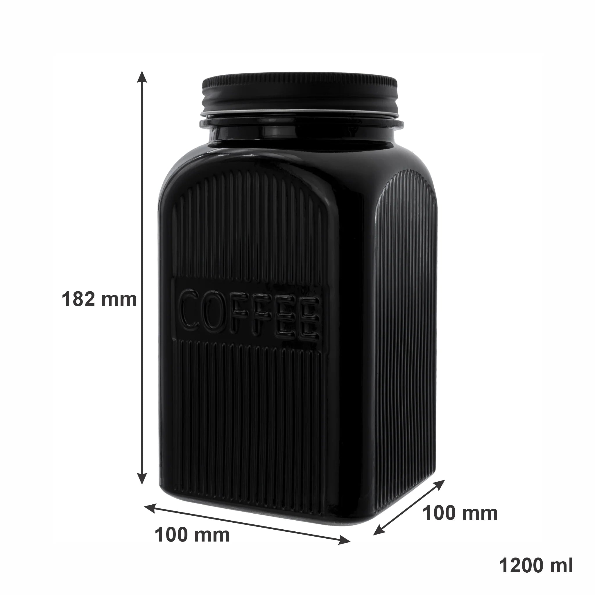 Regent Black Ribbed Square Glass Canister 3pcs Set 1.2L