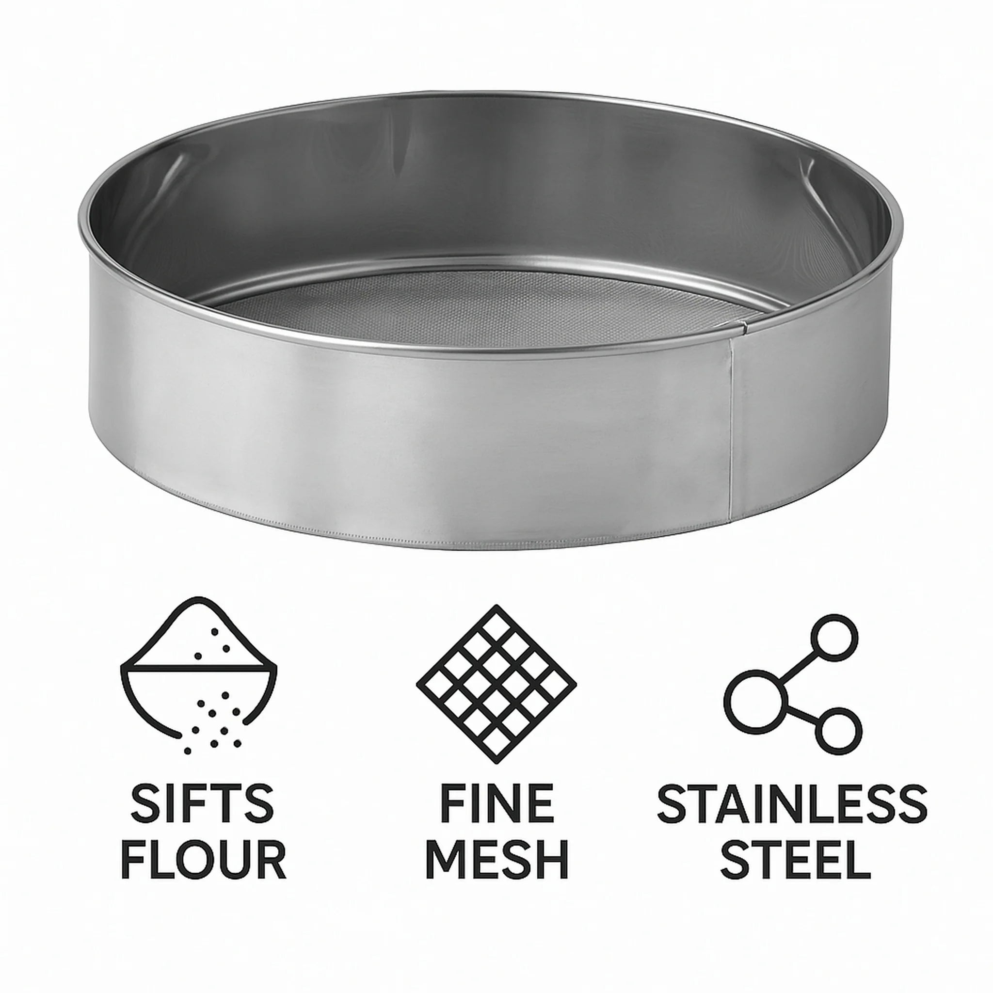 Regent Flour Sieve Round with Fine Mesh Stainless Steel bakeware
