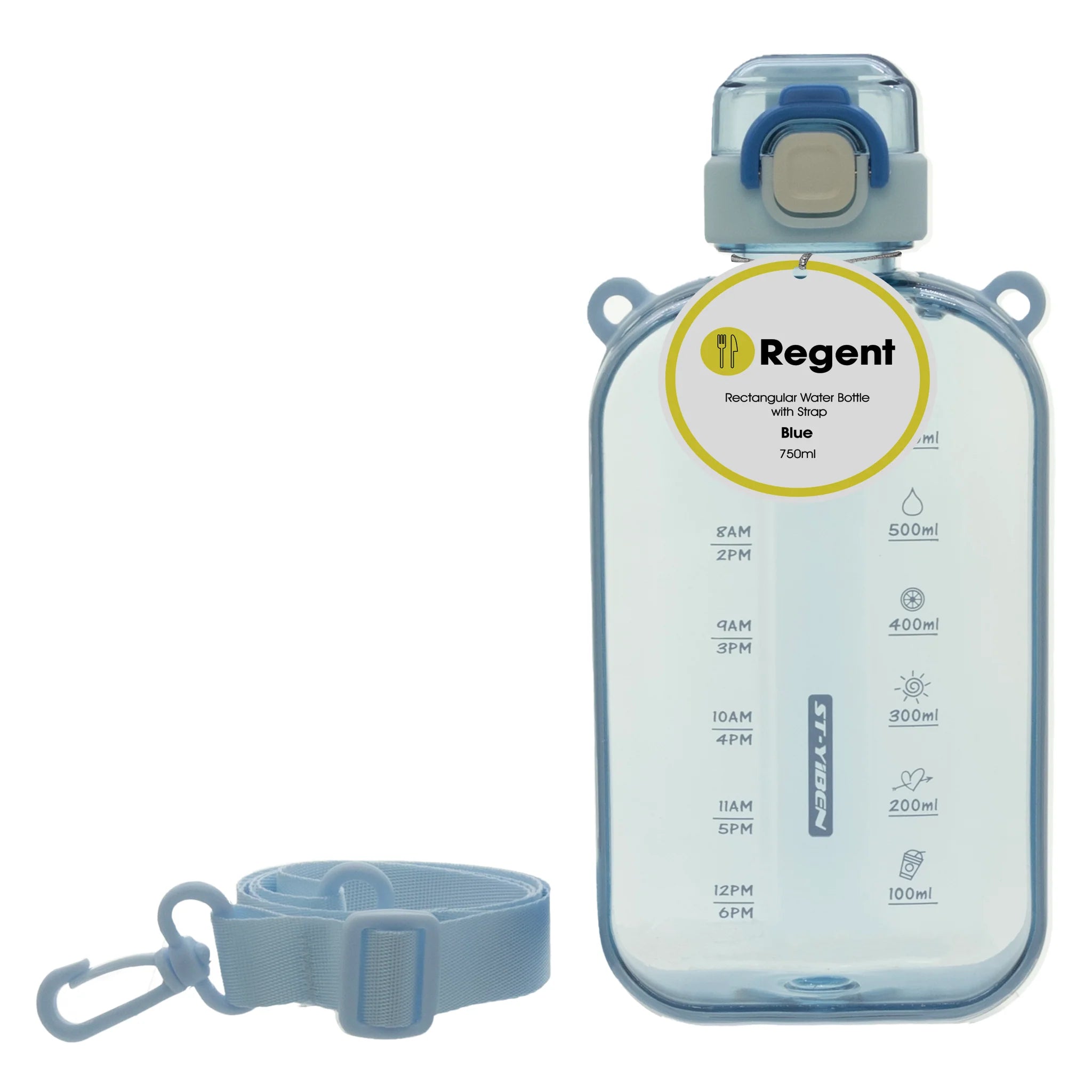 Regent Sports Water Bottle 750ml Blue Transparent with Plastic Strap