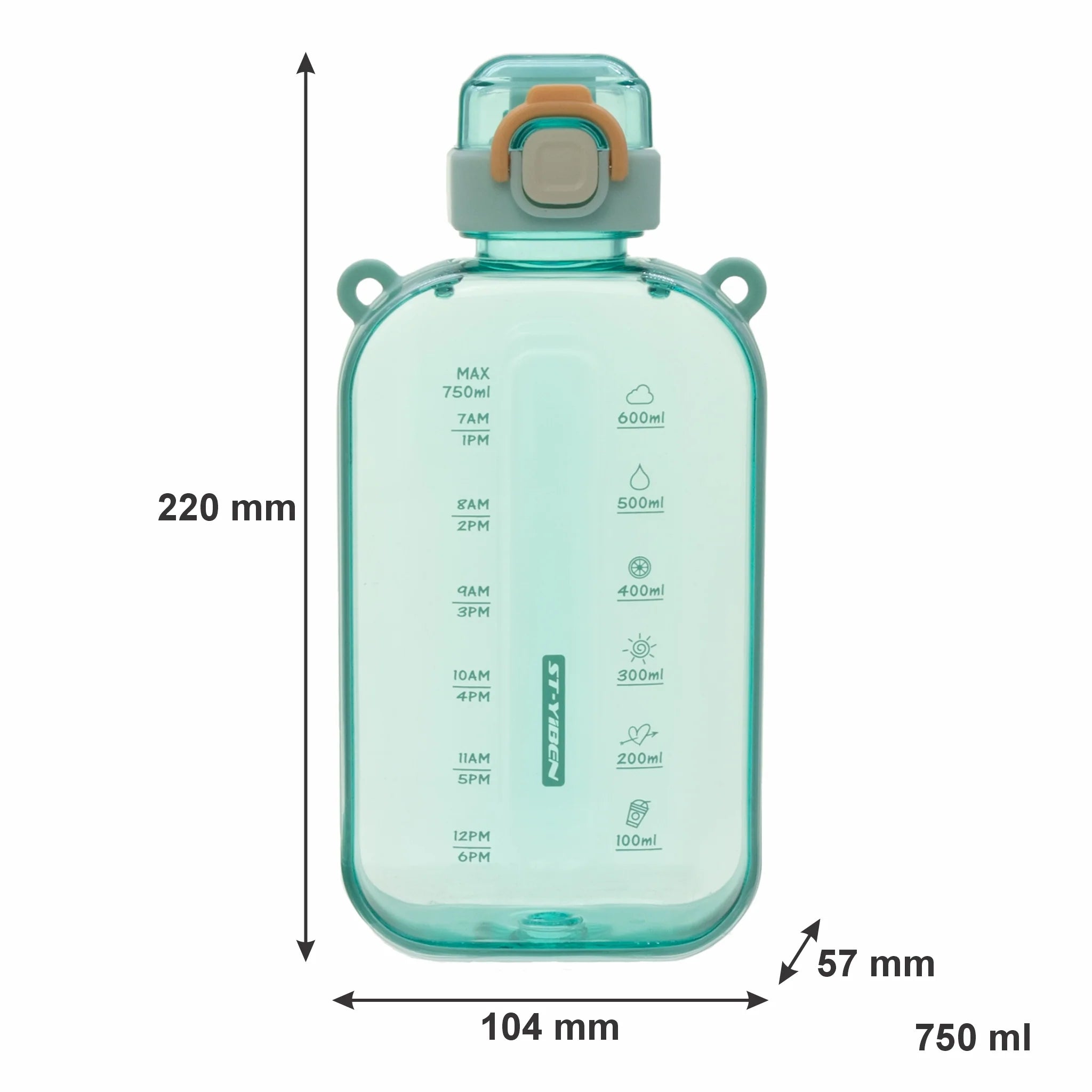Regent Rectangle Turquoise Transparent Water Bottle Plastic Strap 750ml