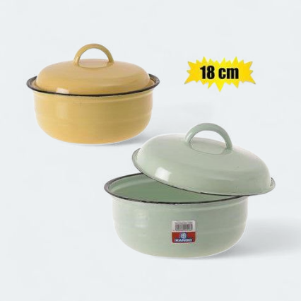 Enamel Food Dish 18cm Plain with Lid