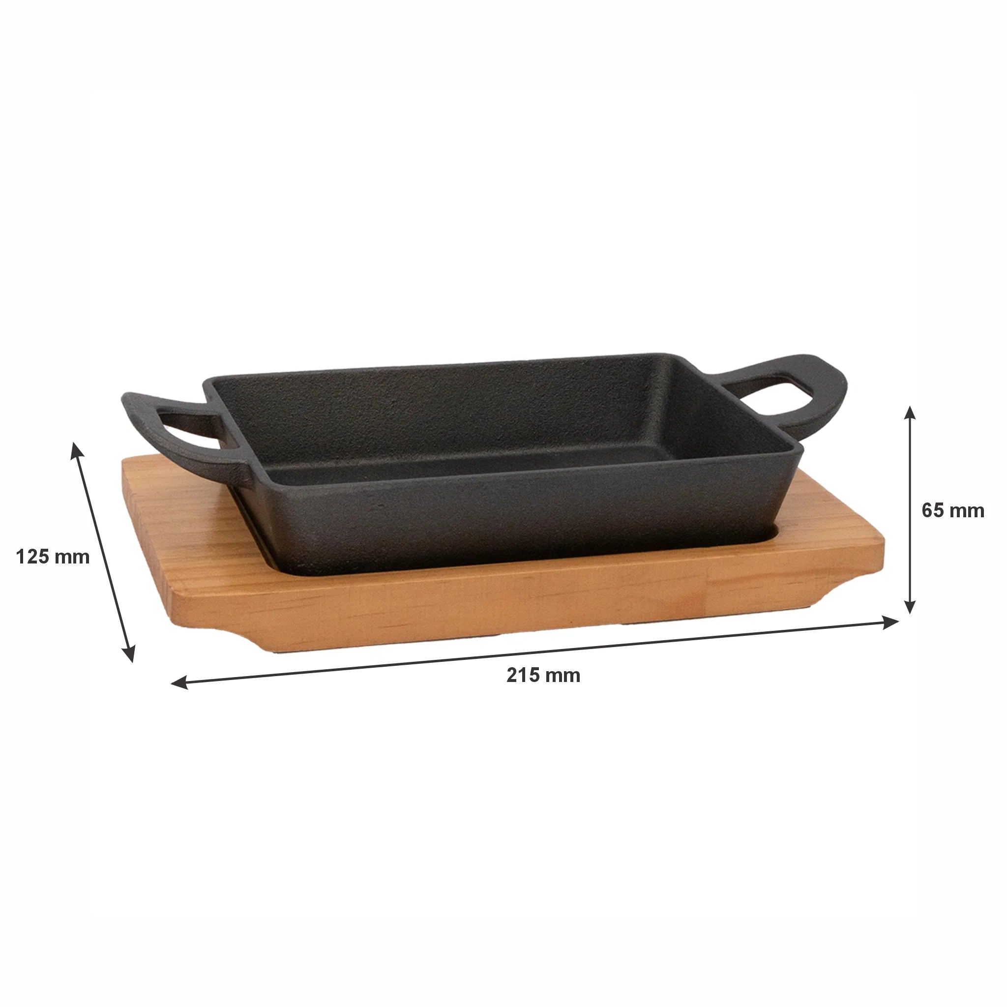 Regent Cookware Cast Iron Rectangle Pan with 2 Handles On Wooden Board