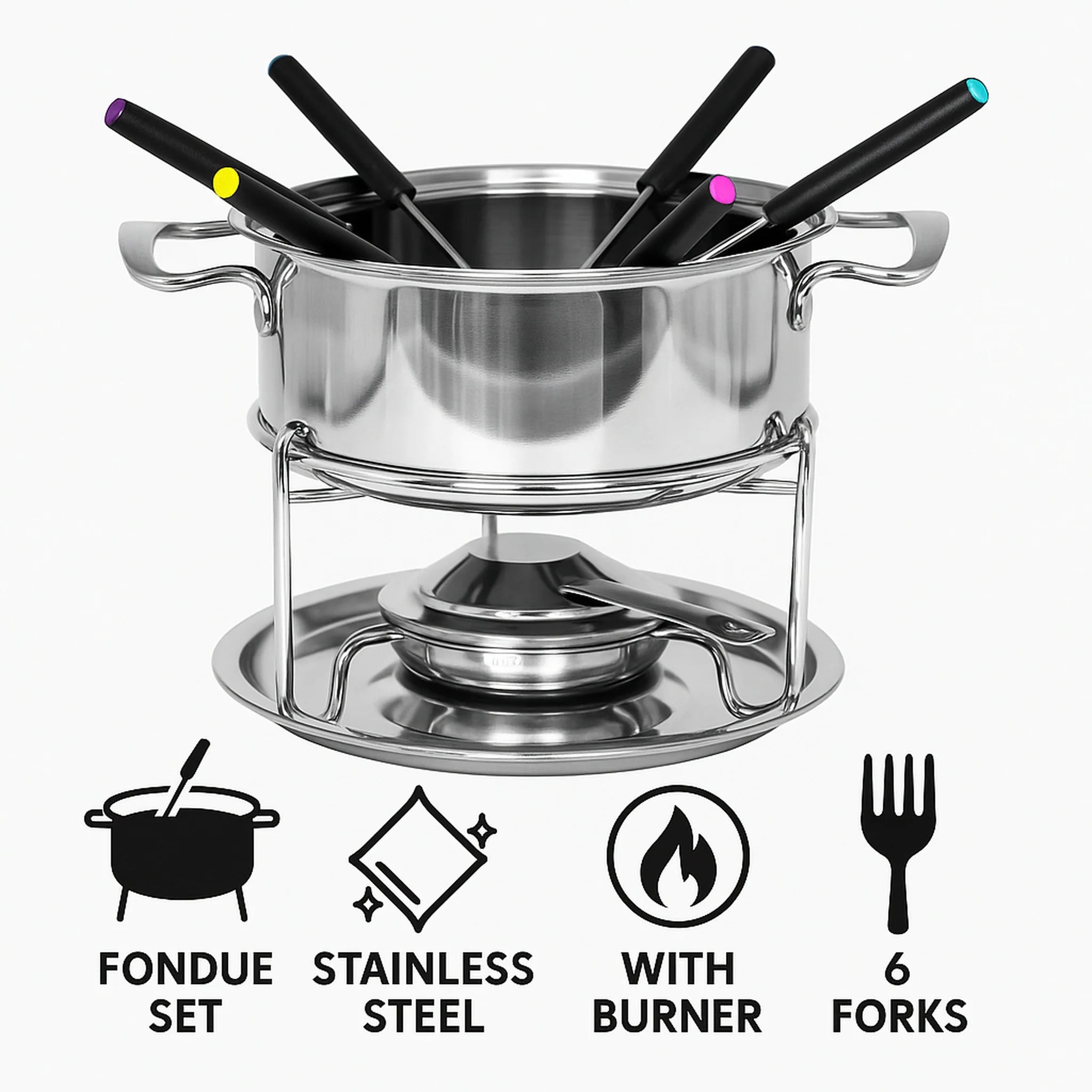 Regent Cookware Fondue Set with Burner and 6 fork 31530