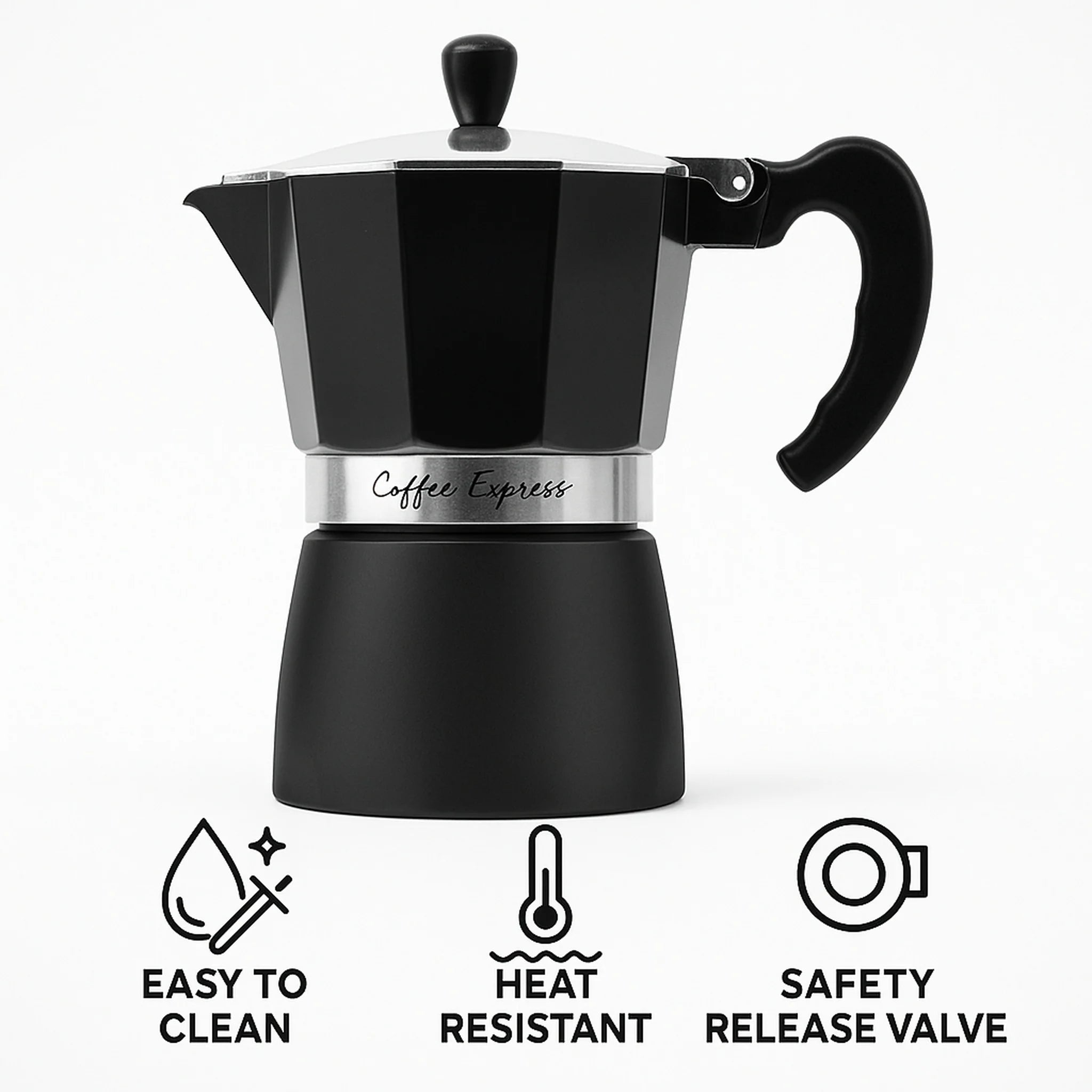 Regent 150ml Espresso Coffee Maker Pot Aluminium 2-Tone Matte Black & Silver 3-Cup 41424