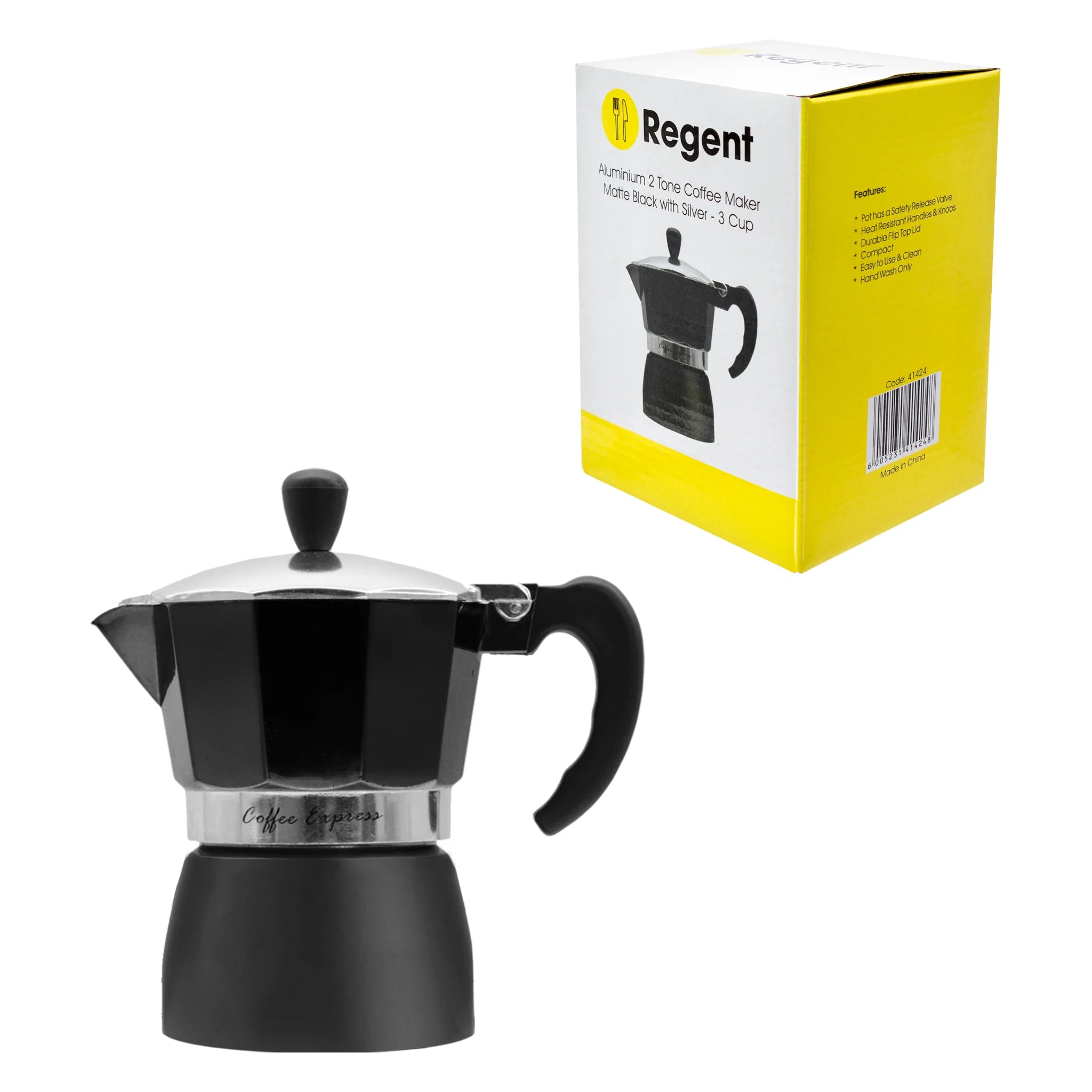 Regent 150ml Espresso Coffee Maker Pot Aluminium 2-Tone Matte Black & Silver 3-Cup 41424