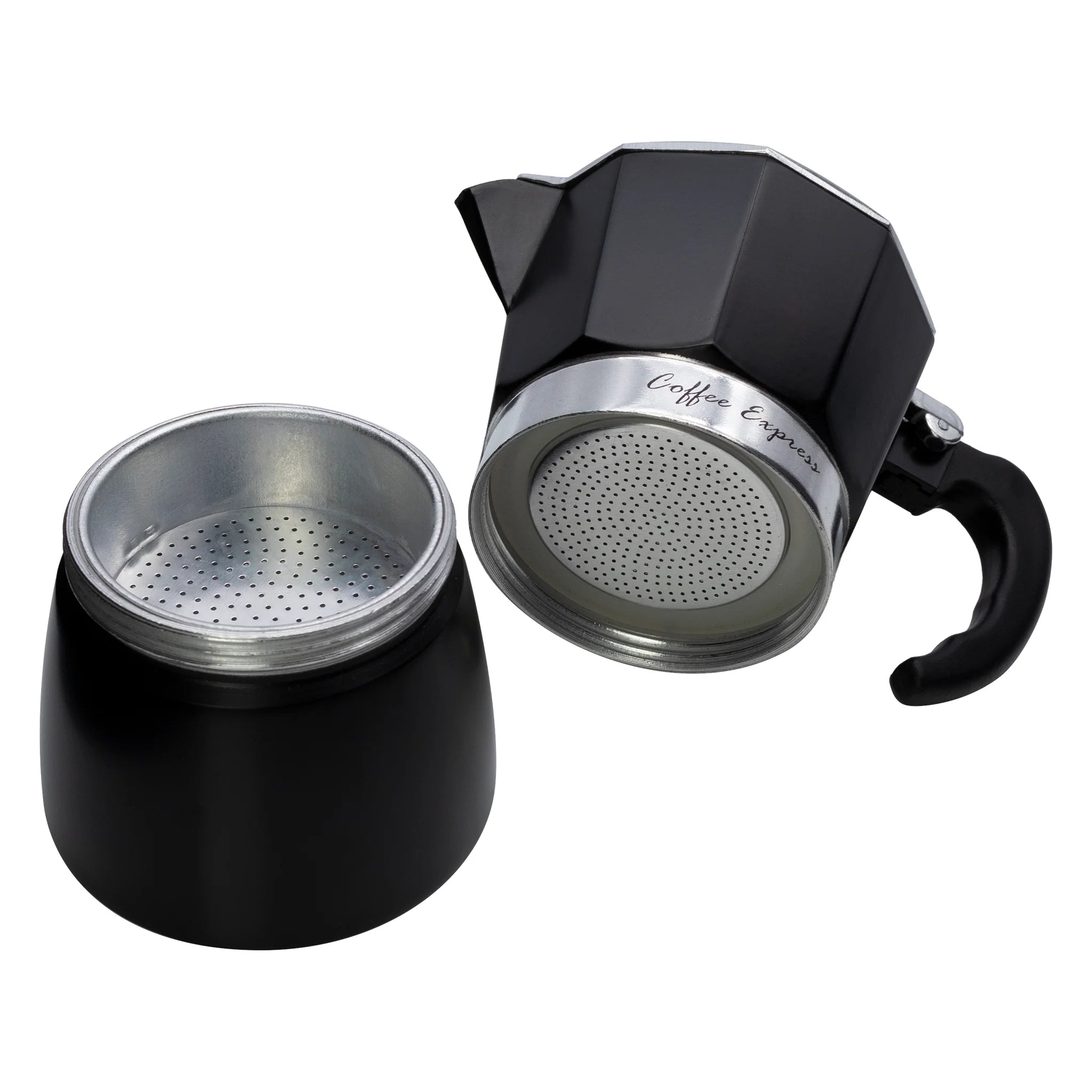 Regent 150ml Espresso Coffee Maker Pot Aluminium 2-Tone Matte Black & Silver 3-Cup 41424