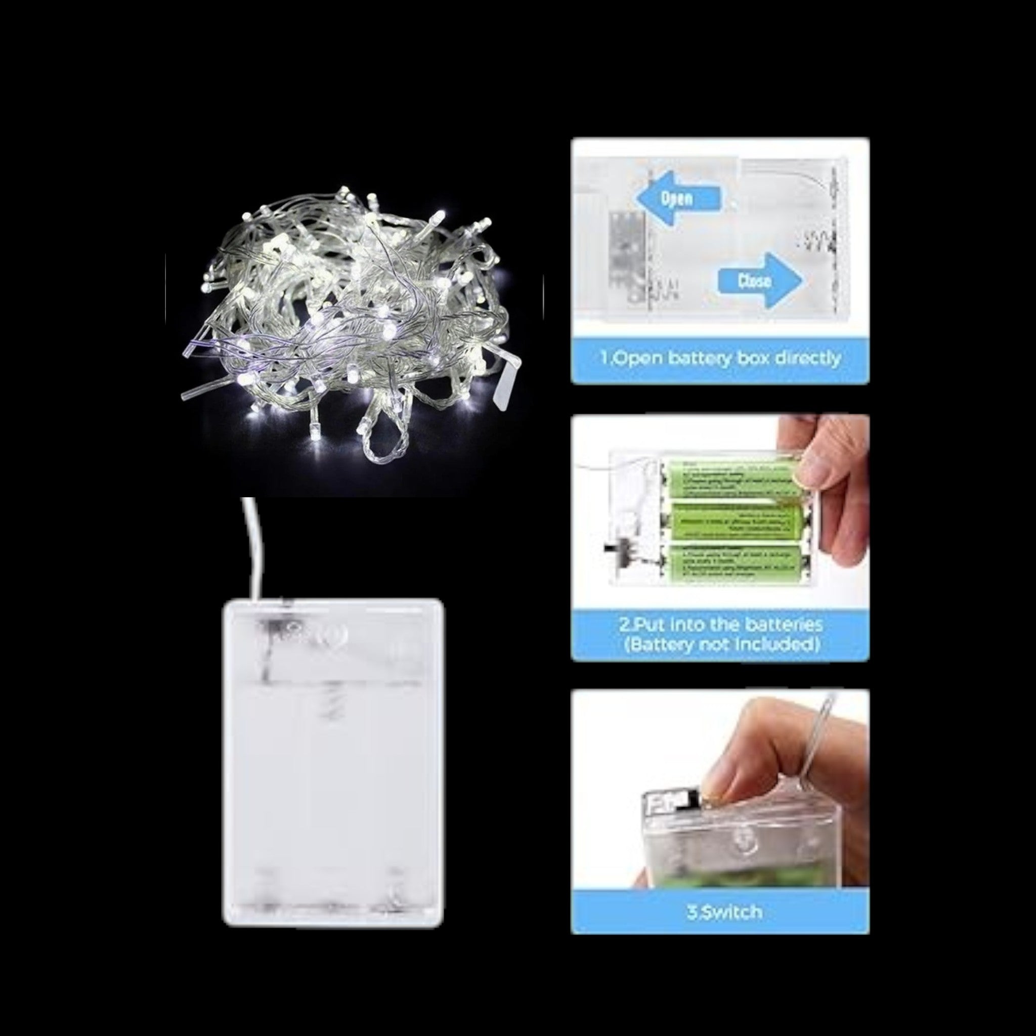 LED String Decorative Lights White Battery 20-Lights 3m