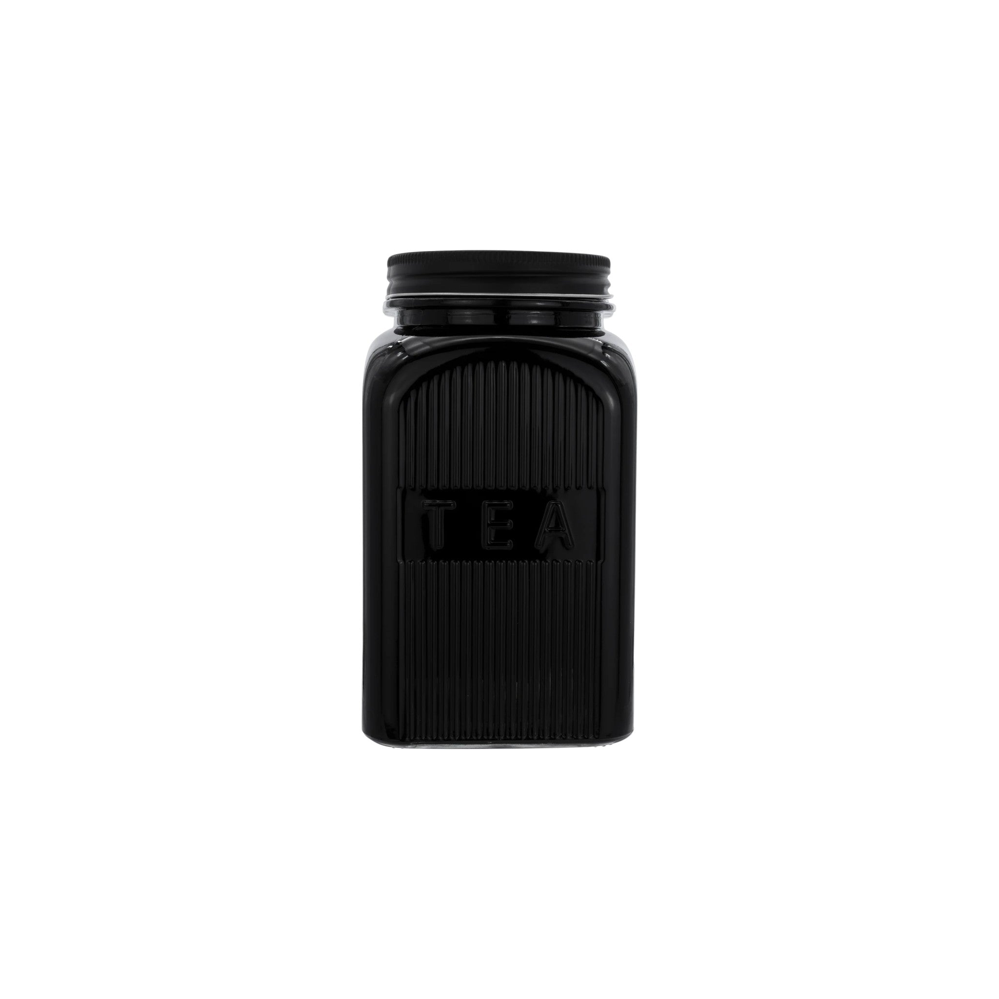 Regent Black Ribbed Square Glass Canister 3pcs Set 1.2L