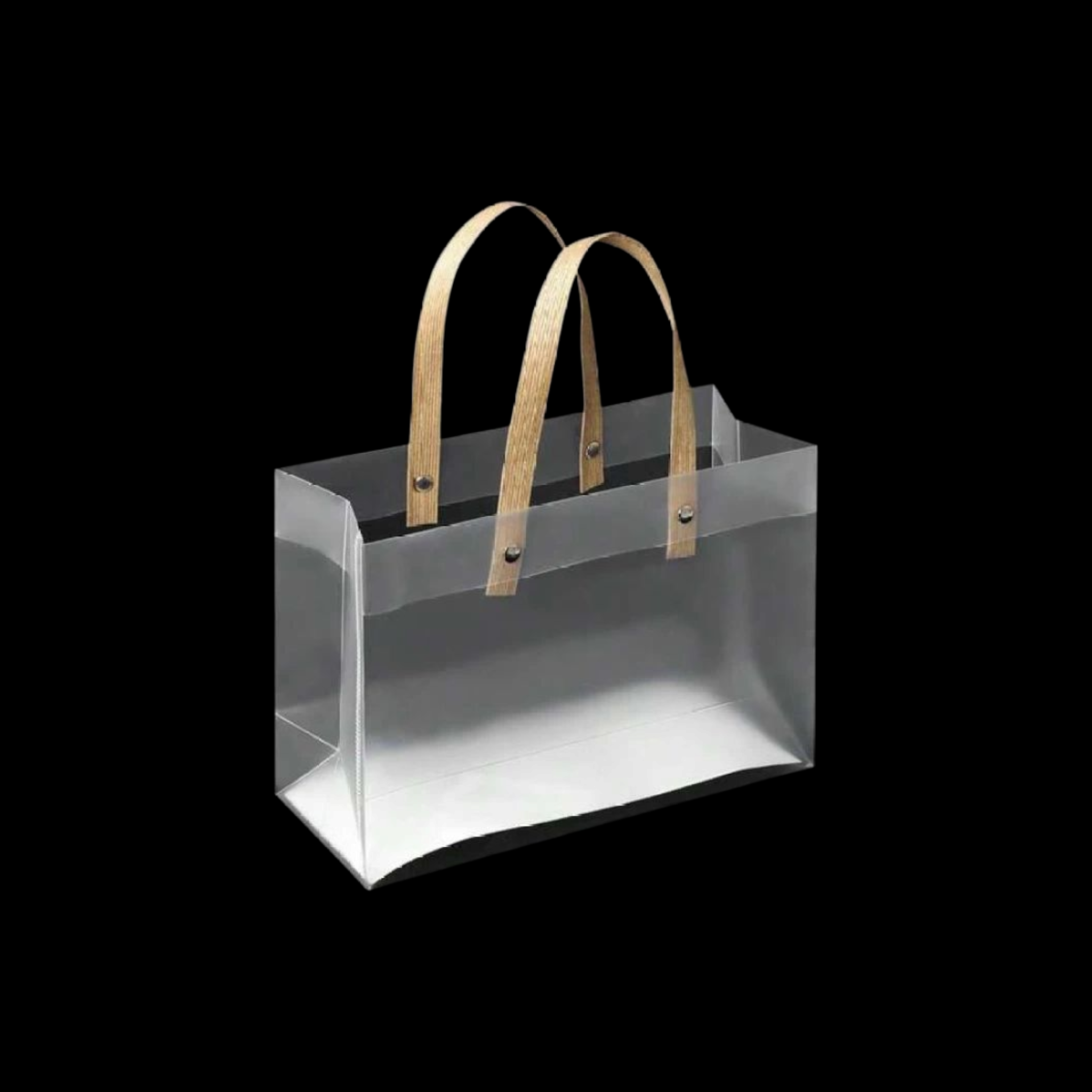 PVC Gift Bag Frosted Landscape - Plastic Reusable Bags with Brown Straw Handle