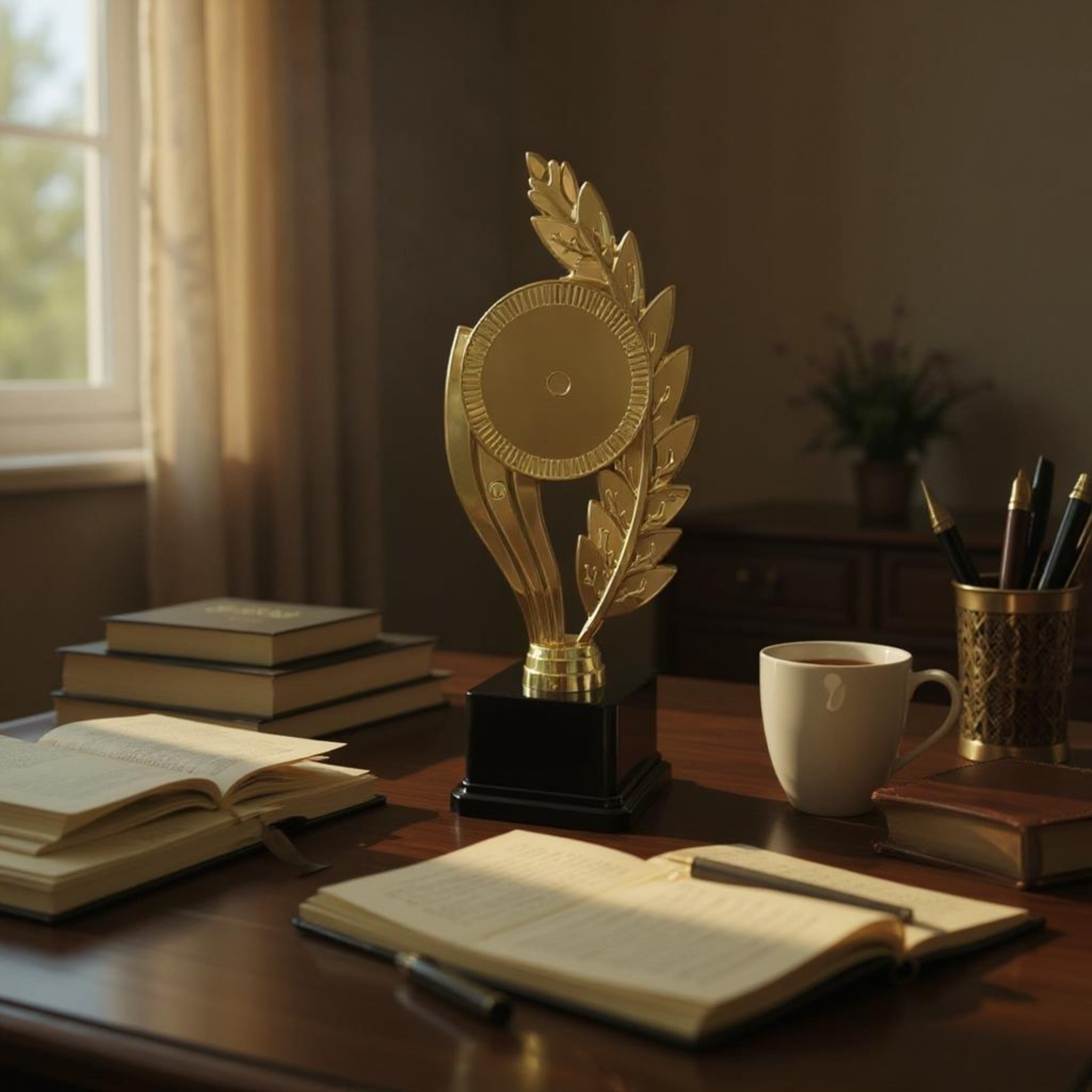 Gold Plastic Trophy Cup with Black Base 23.5cm