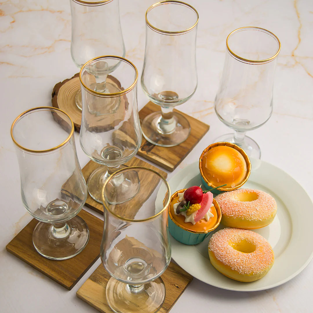 Gold Rim Glass Tumbler 200ml Stemmed White Wine 6pack