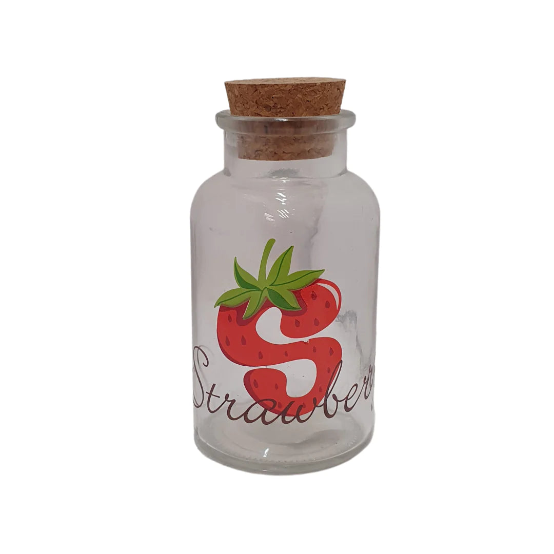 250ml Glass Canister Jar with Cork Lid Strawberry Print SGN1354