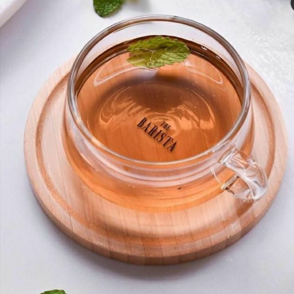 Barista Borosilicate Café Tea-Coffee Cup 230ml with Bamboo Saucer 11405