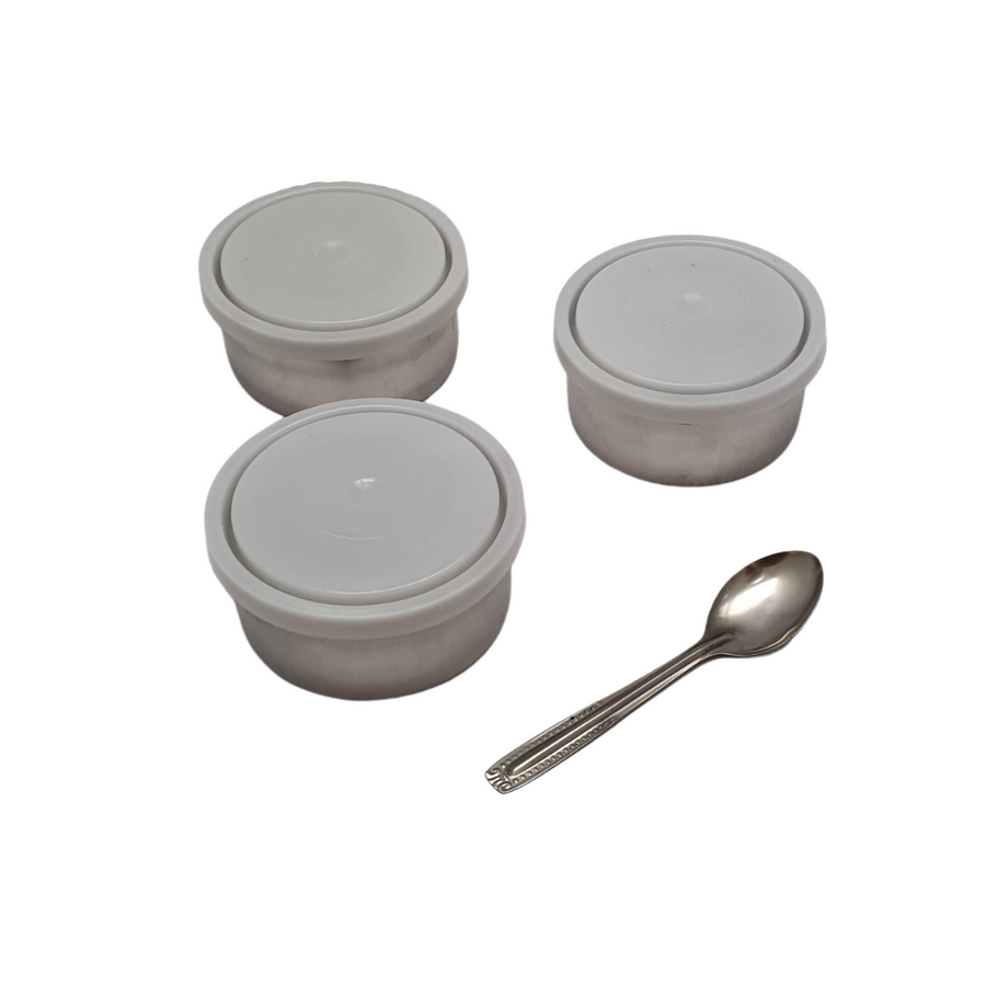 Lunch Box 3pc Set Stainless Steel with Rubber Lid & Bag No.3