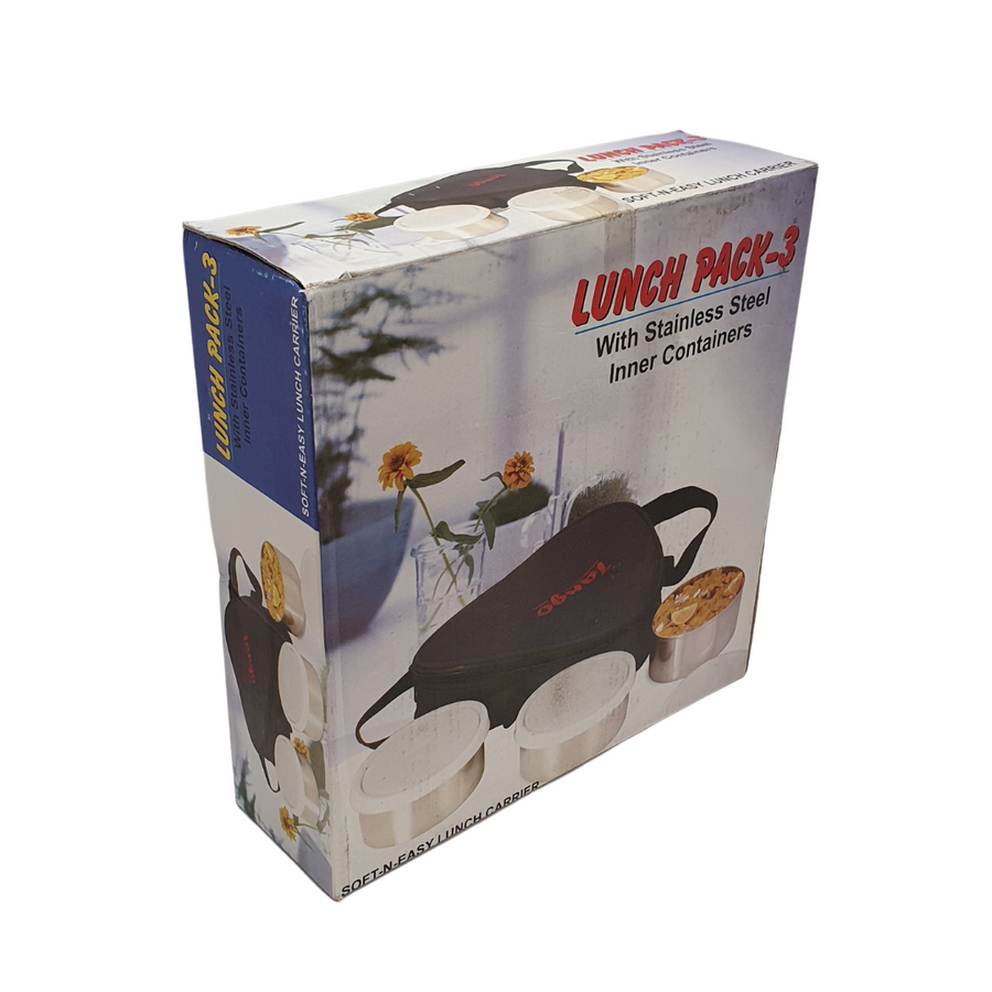 Lunch Box 3pc Set Stainless Steel with Rubber Lid & Bag No.3