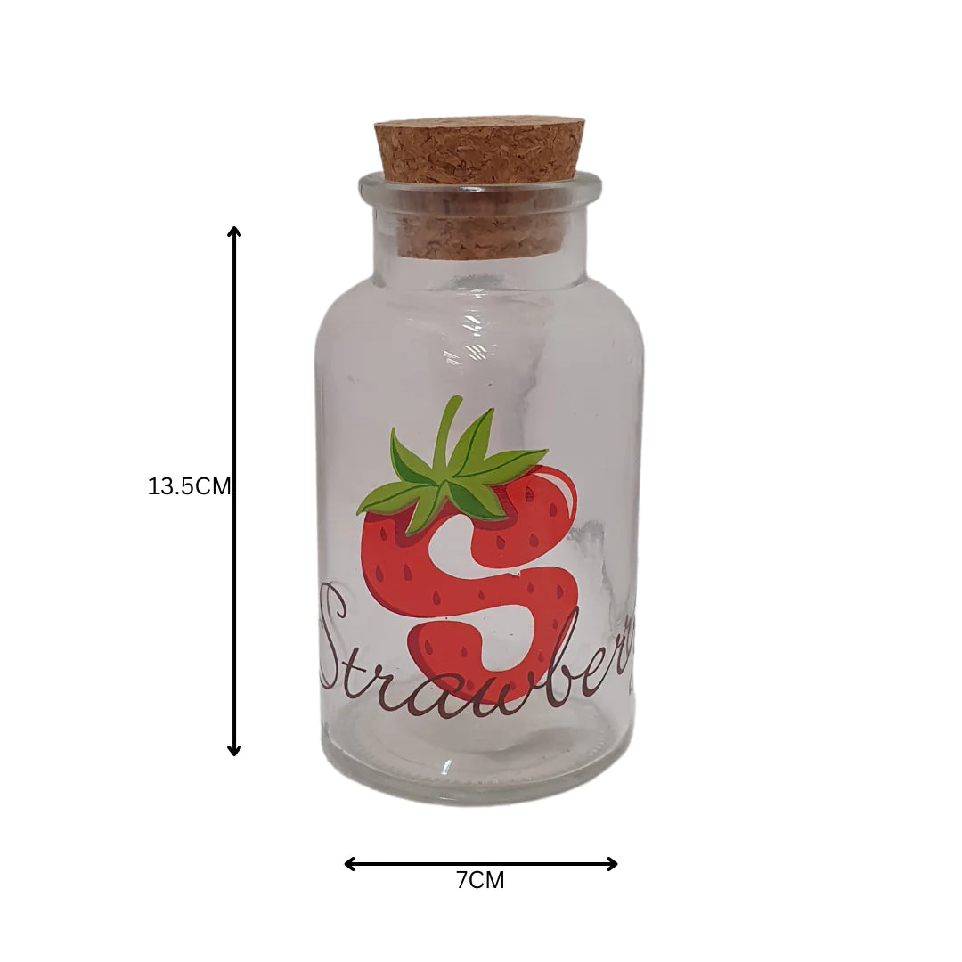250ml Glass Canister Jar with Cork Lid Strawberry Print SGN1354