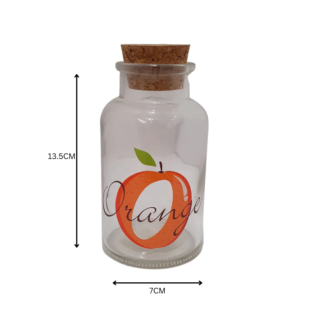 250ml Glass Canister Jar with Cork Lid - Orange Patterned