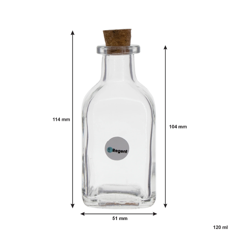 Regent Glass Square Bottle 120ml with Cork Lid 6pack