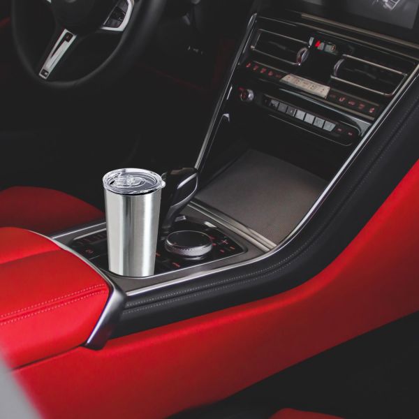 Skinny Metallic Thermos Drinking Tumbler 590ml Stainless Steel with Lid & Straw