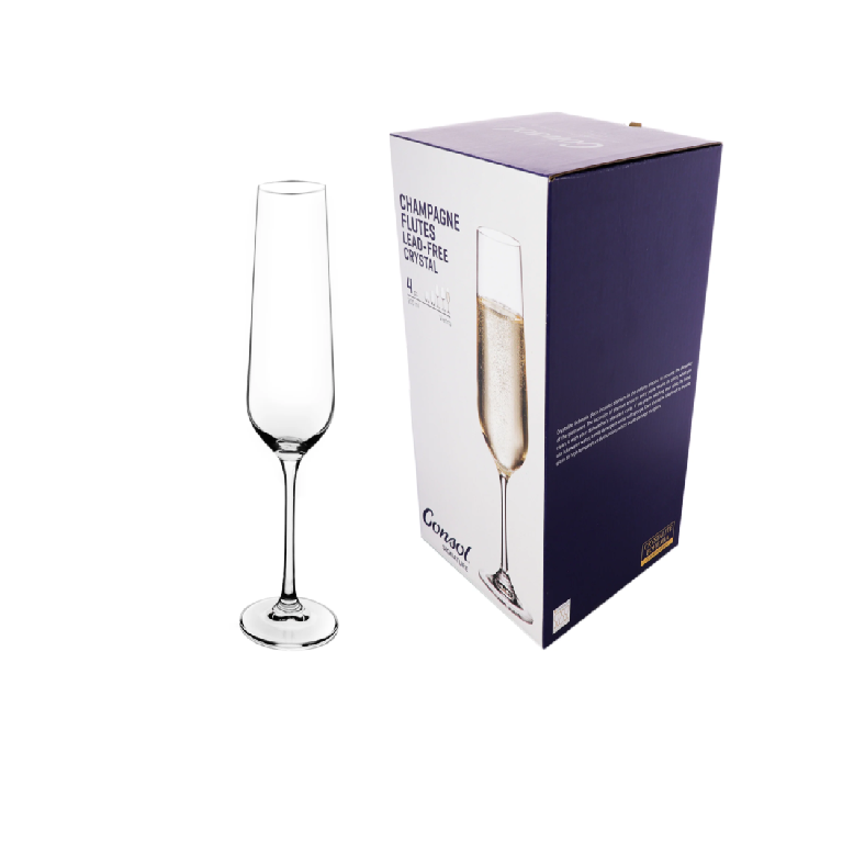 Consol Vienna Signature Crystal Stemmed Flute Glass Tumbler 200ml Champagne 4pack