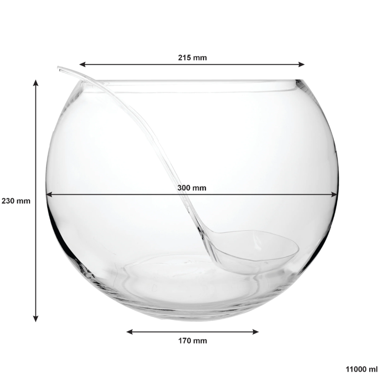 Consol Genoa Glass Punch Bowl 11L & Glass Tumbler 340ml with Ladle 8pc Set