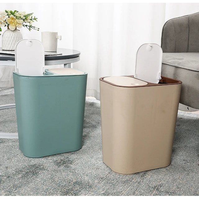 Dual Twin Wastepaper Dustbin 18L Plastic with Flip-Top Lid 33x29x23cm