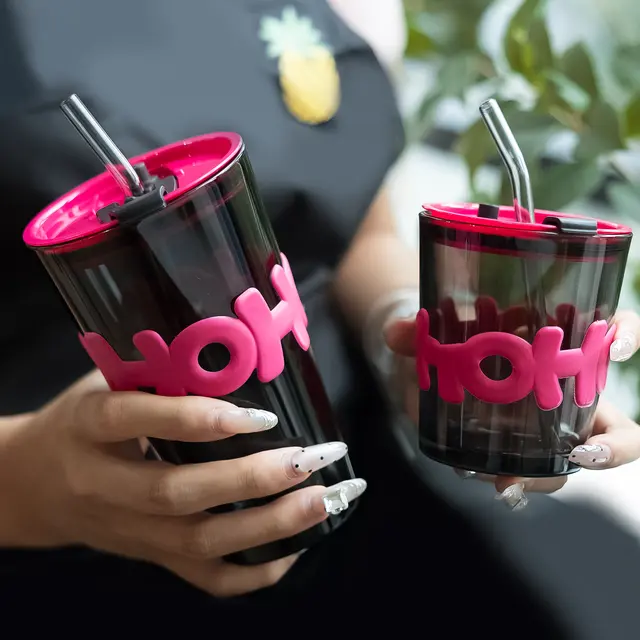 Cartoon Plastic Mug Bottle with Straw 14.5x9cm