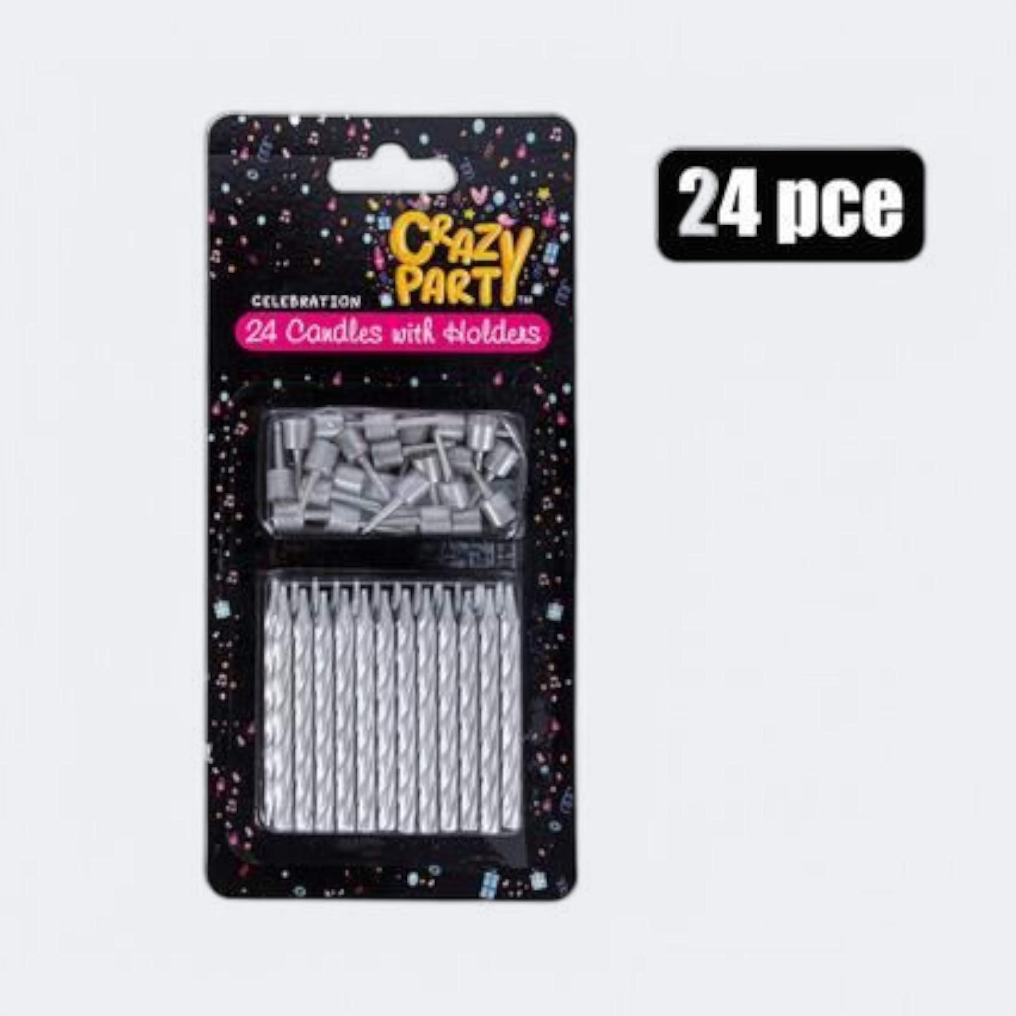 Birthday Candle Silver with Holder 24pack