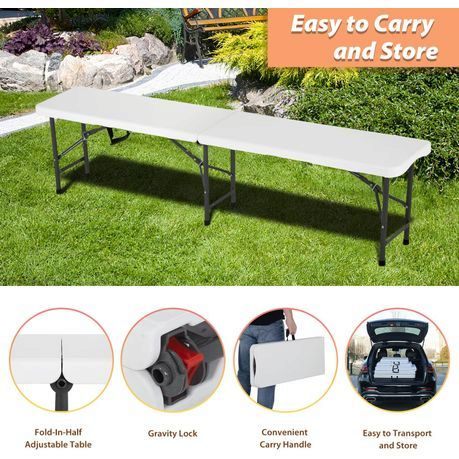 1.8m Folding Trestle Plastic Bench 6ft White