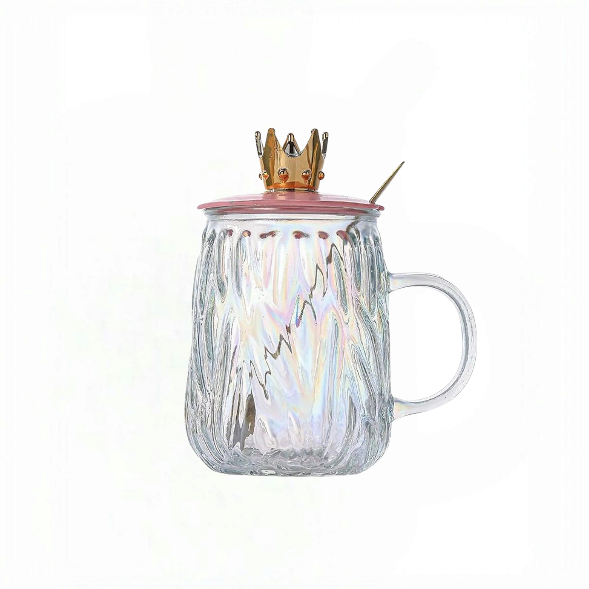 Borosilicate Glass Drinking Mug with Crown Lid & Spoon 450ml