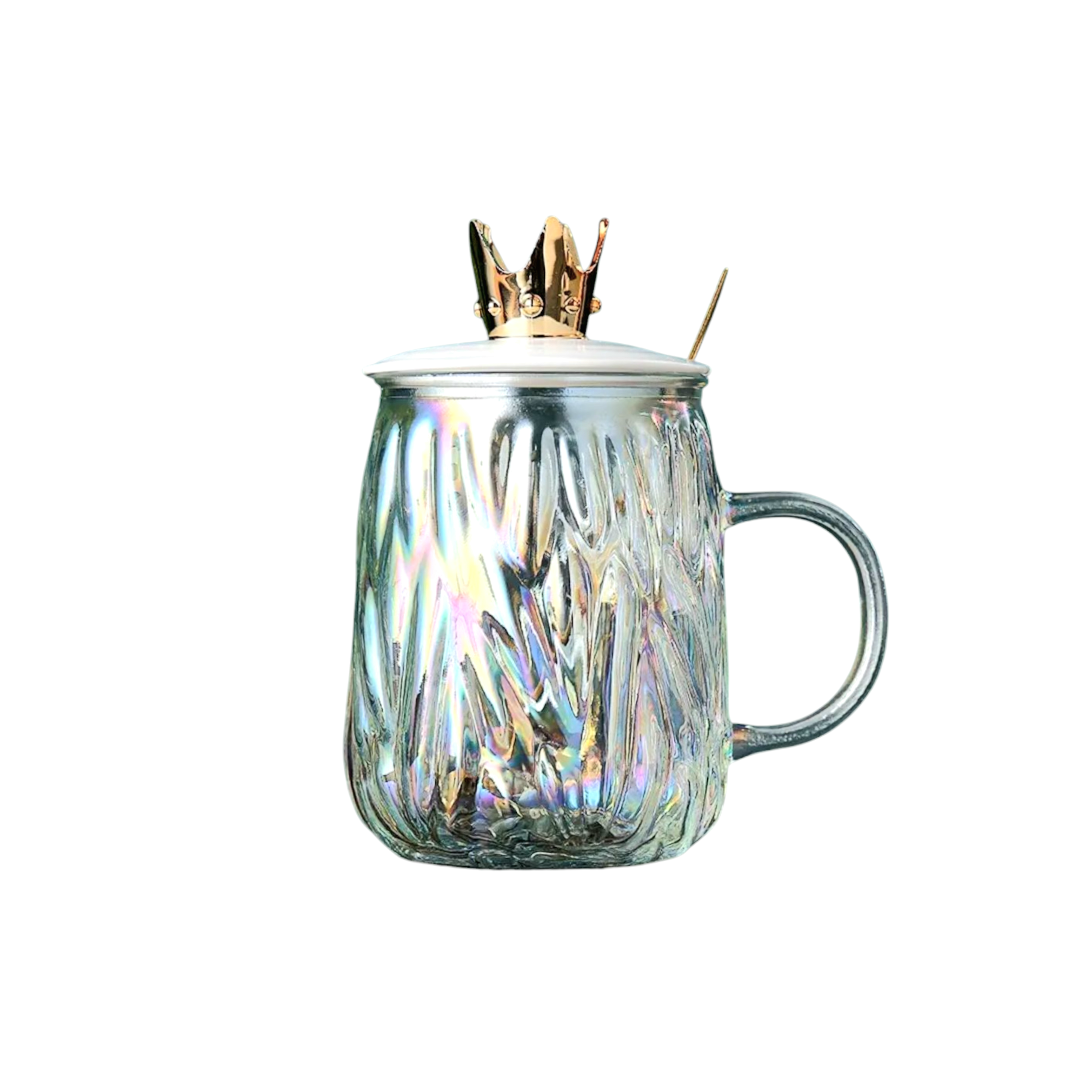 Borosilicate Glass Drinking Mug with Crown Lid & Spoon 450ml