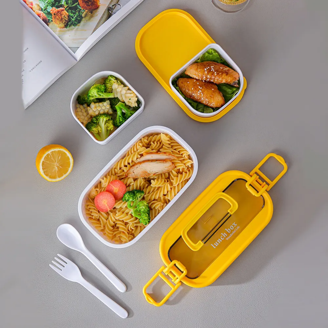 Wonderful Life Stackable Lunch Box Baby-Pink 4 Containers with Spoon & Fork 1000ml