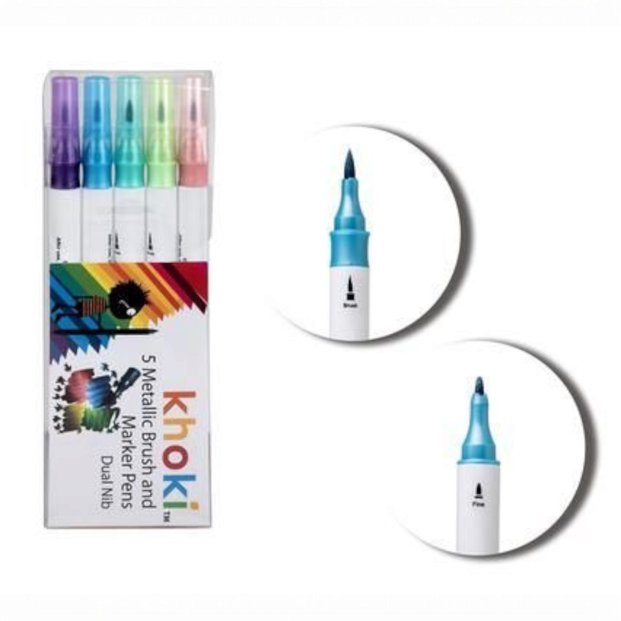 Khoki Arts & Kraft Dual Tip Metallic Brush & Fine Pen