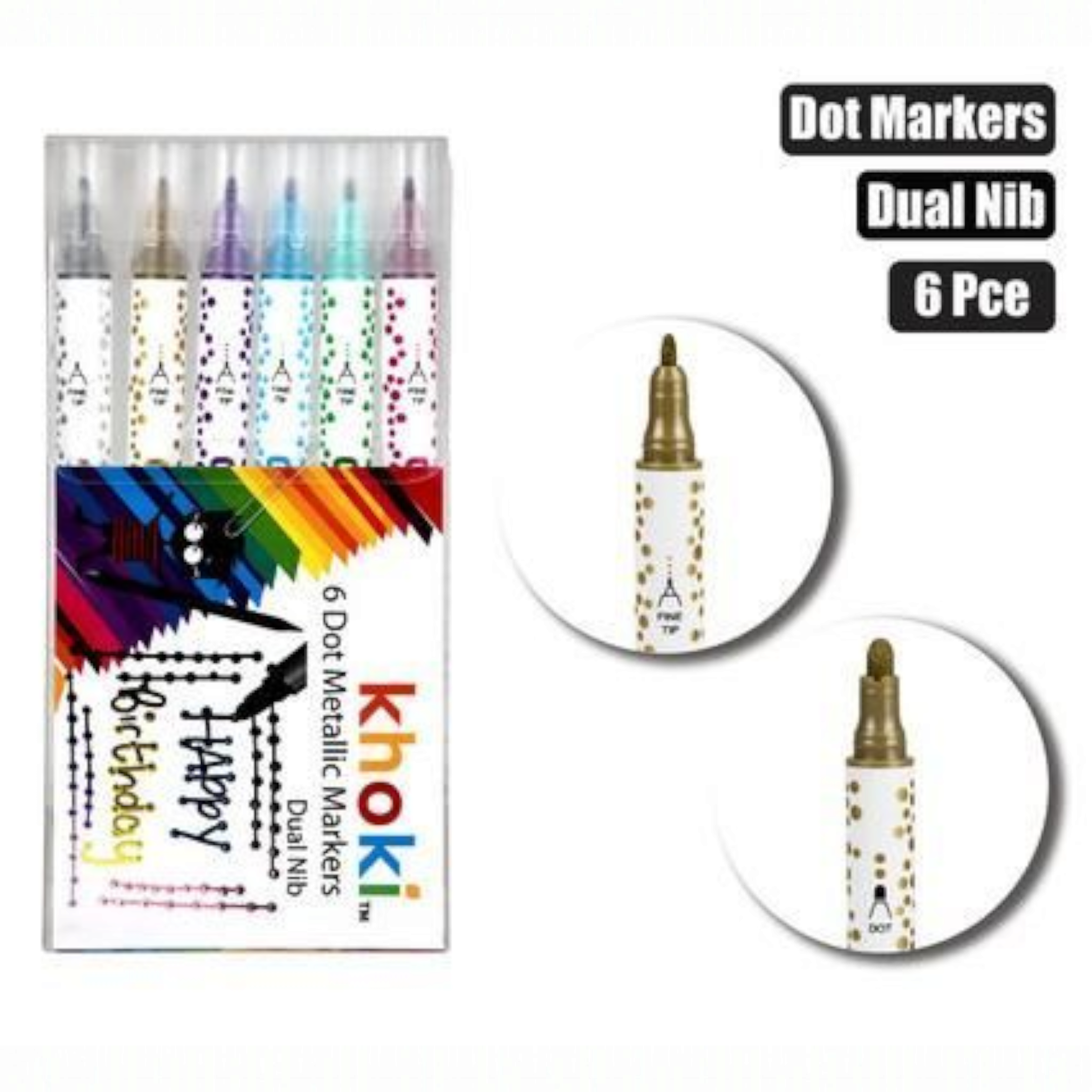 Khoki Arts & Kraft Dual Tip Dot Glitter Marker 6pack