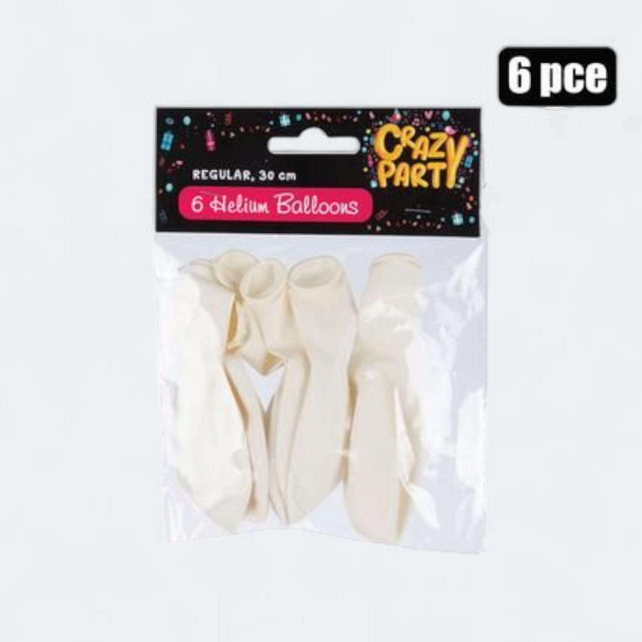 Helium Balloons White 30cm 6pack