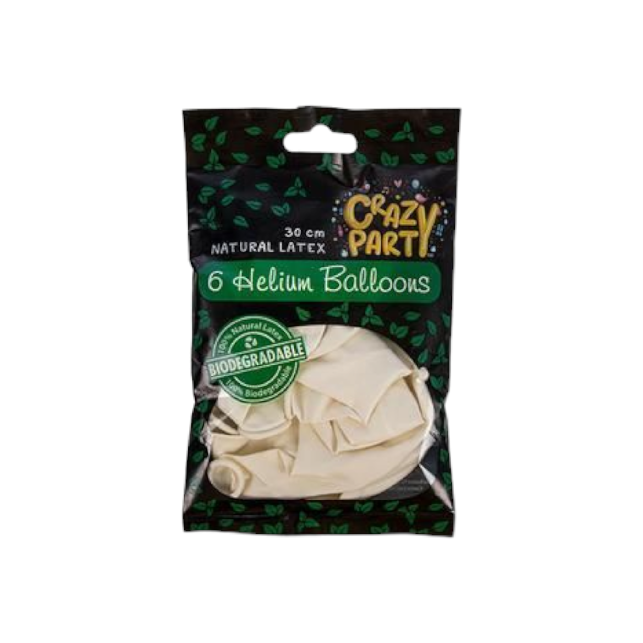 Helium Balloons White 30cm Biodegradable 6pack