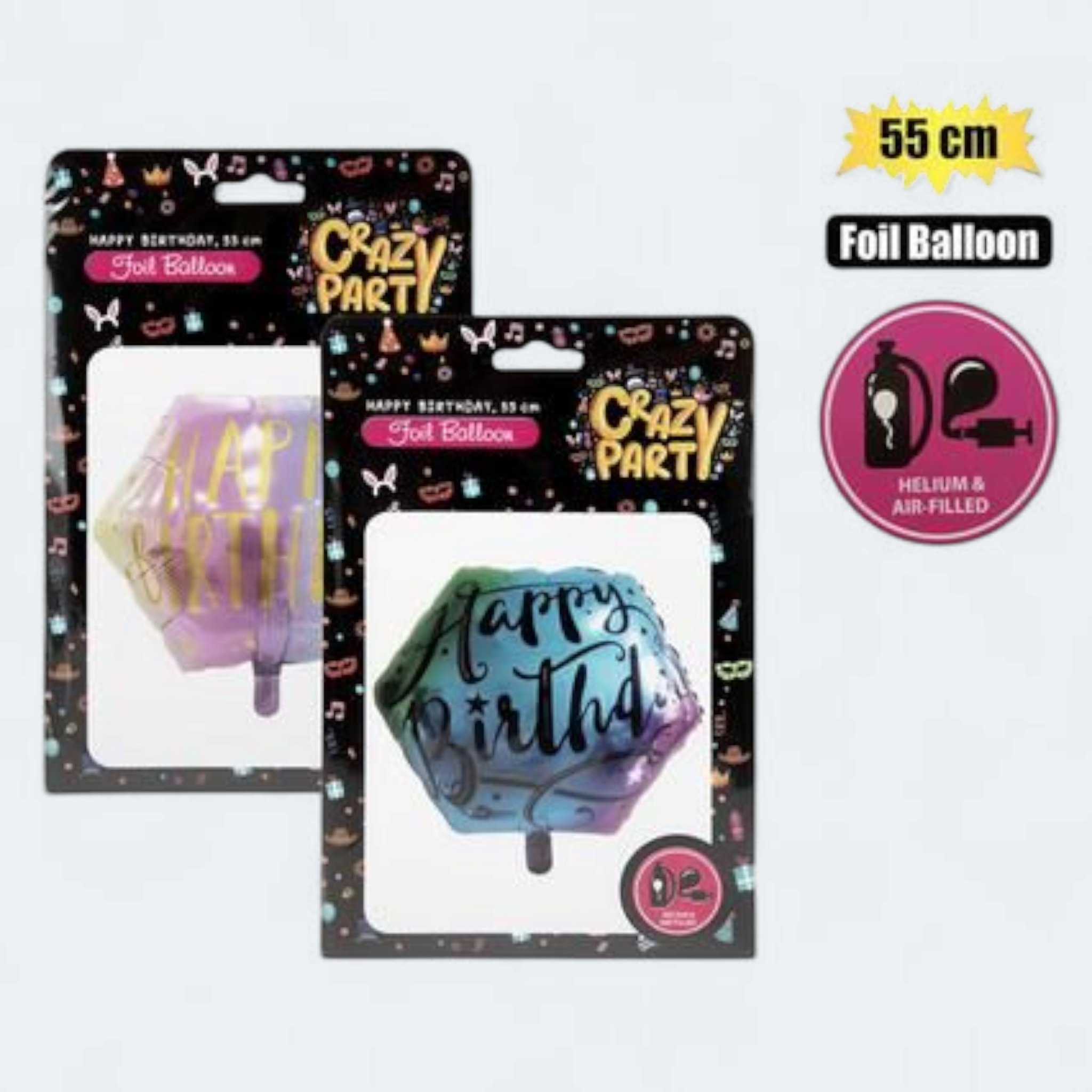 Helium Balloon Hexagonal 55cm Happy Birthday Print