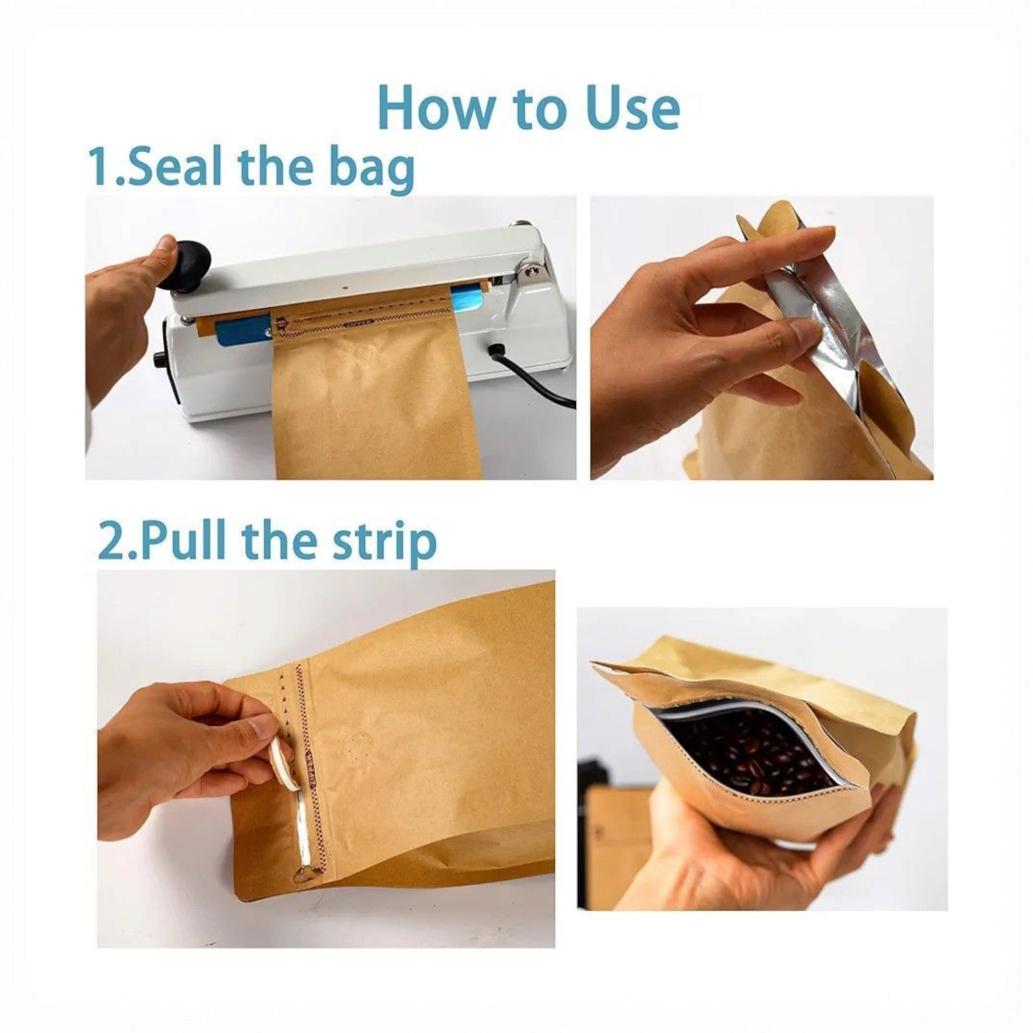 Aluminium Metalized Stand-up Coffee Bean Pouch Bag Bottom Gusset Potrait - Vacuum Seal Pull-tab with Air Valve Resealable 10Pack