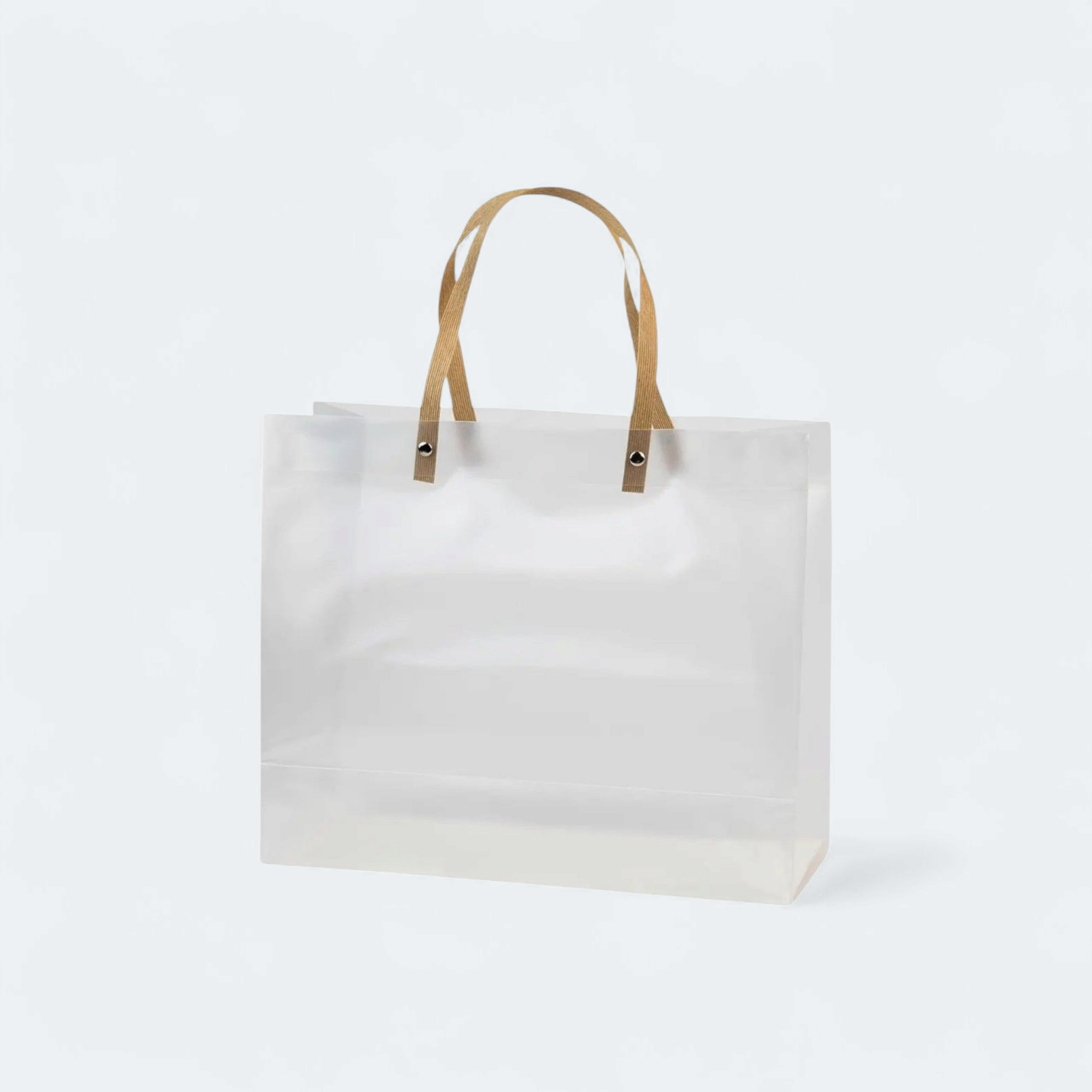 PVC Gift Bag Frosted Landscape - Plastic Reusable Bags with Brown Straw Handle