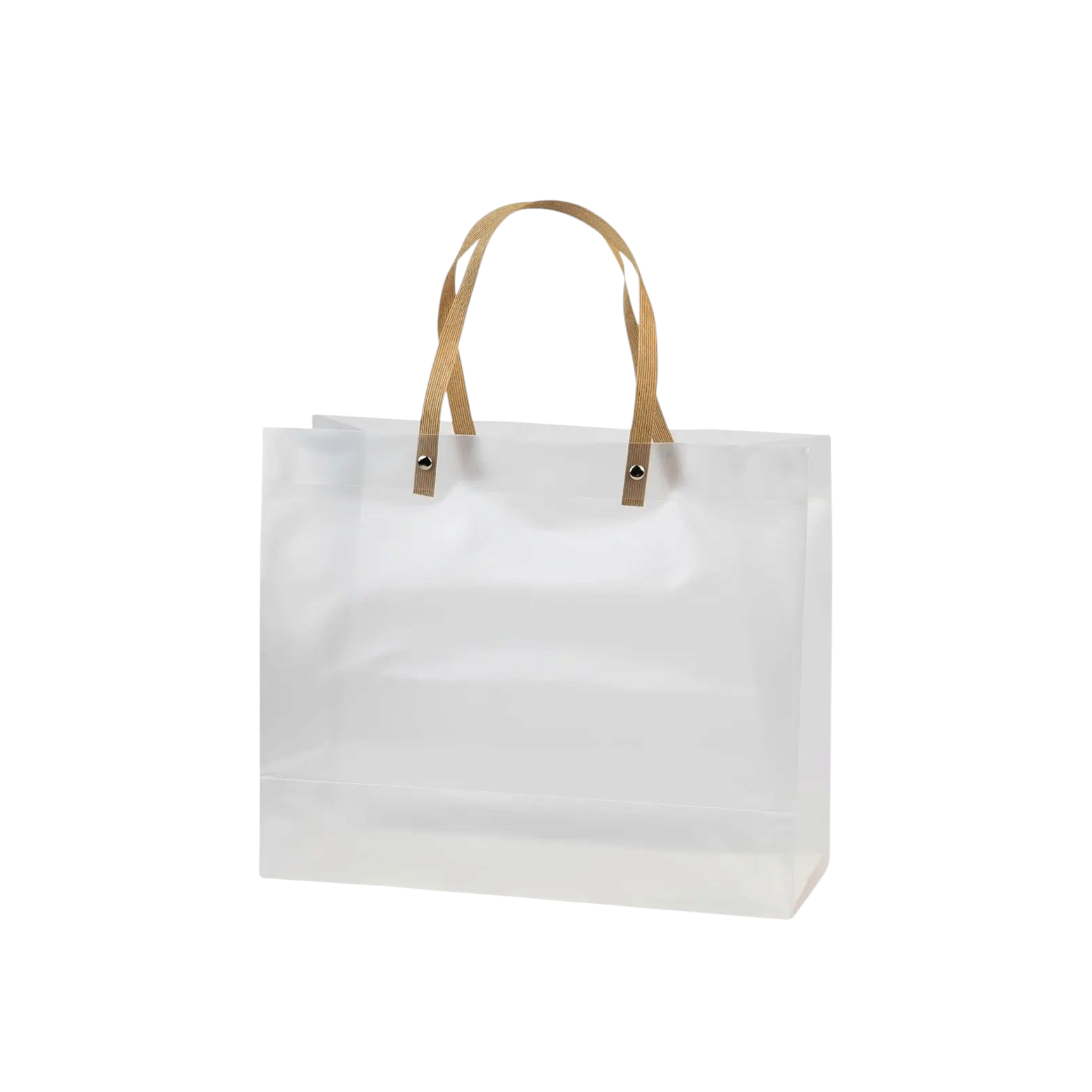 PVC Gift Bag Frosted Landscape - Plastic Reusable Bags with Brown Straw Handle