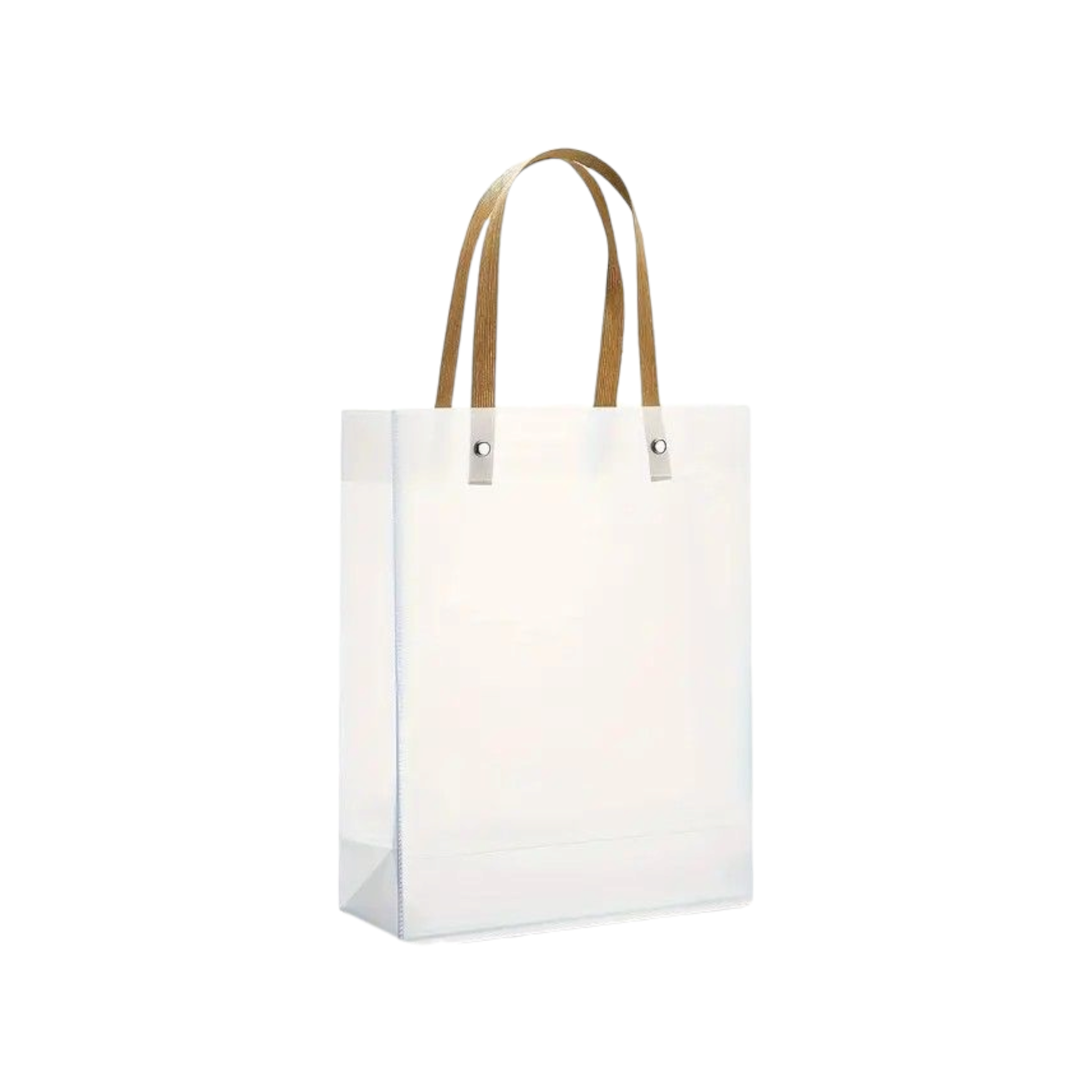 PVC Gift Bag Frosted Portrait - Plastic Reusable Bags with Brown Straw Handle