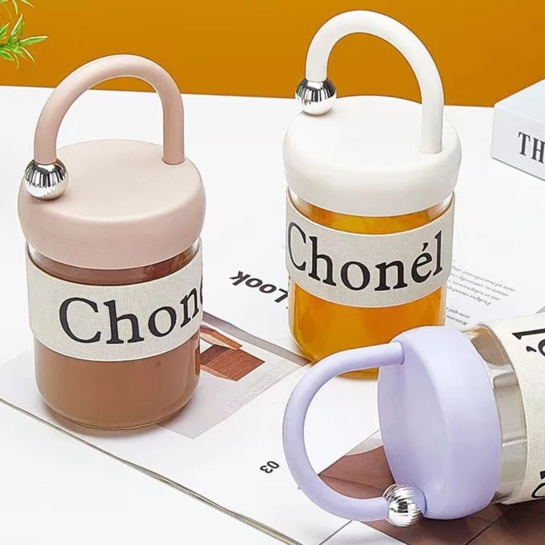 450ml Glass Drinking Sipper Bottle - High Temperature Resistant Portable Handheld Coffee Mug 11x8cm