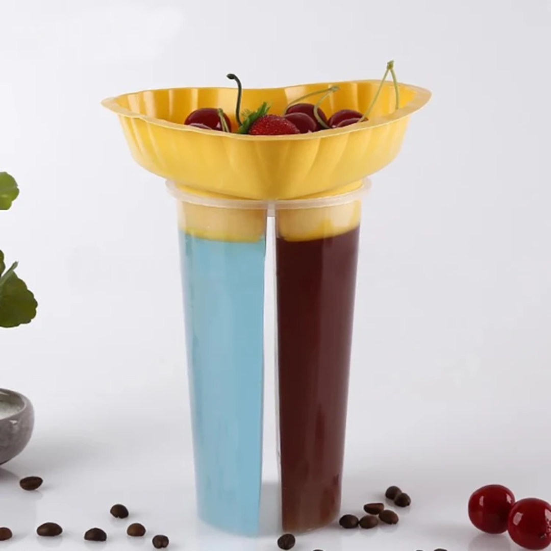 Double-Sided Split PP Plastic Cup 700ml Dual Flavor Beverage Drinking Tumbler with Disposable Lid
