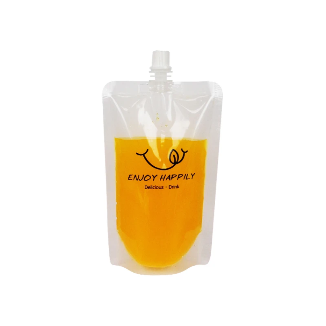 Drinking Pouch Bag Clear with Spout 100mic Resealable Stand-Up Beverage Packaging with Enjoy Happily Patterned