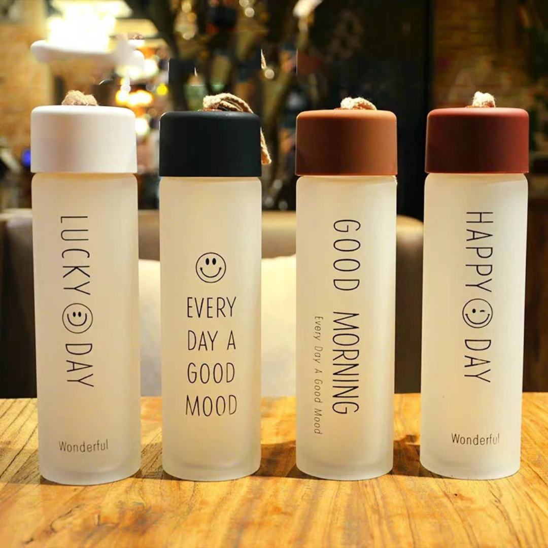 Sports Water Bottle 340ml Frosted Glass 180g 5.5x20cm 1pc