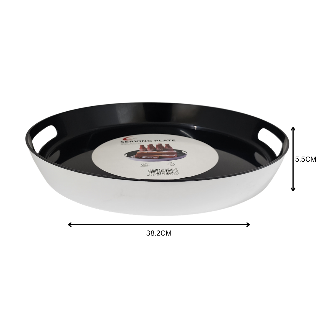 Serving Tray Round 38x5.5cm With Inlet Punch handles