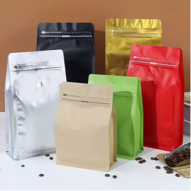 Aluminium Metalized Stand-up Coffee Bean Pouch Bag Bottom Gusset Landscape - Vacuum Seal Pull-tab with Air Valve Resealable 10Pack